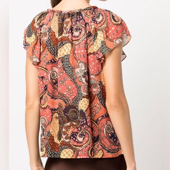 A.L.C. graphic-print ruffle sleeves blouse NWT Size S - Picture 11 of 12